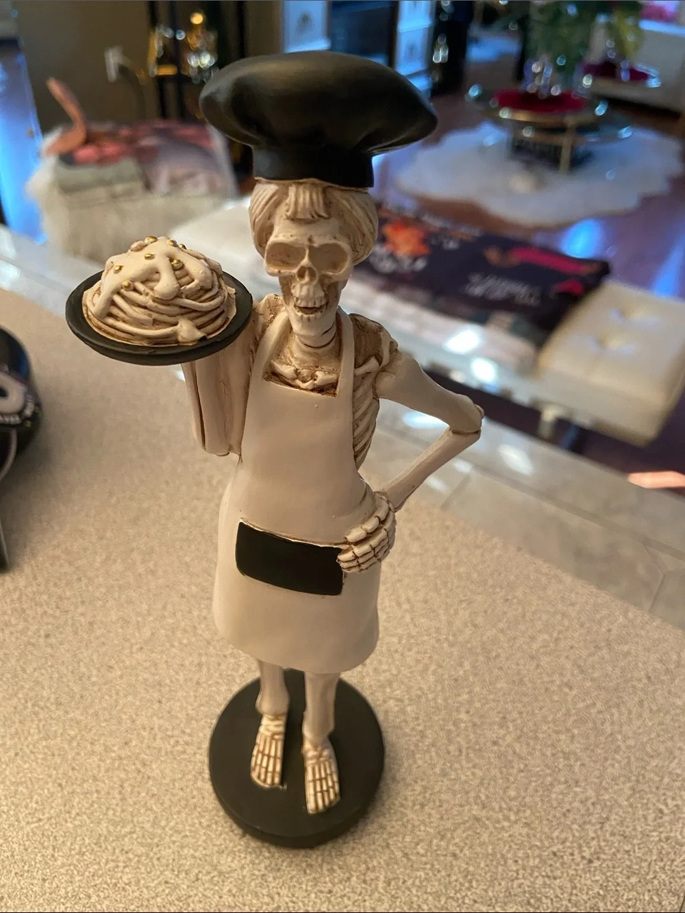 Skeleton Chef Figurine Statue - White and Black Decorative Kitchen Accent